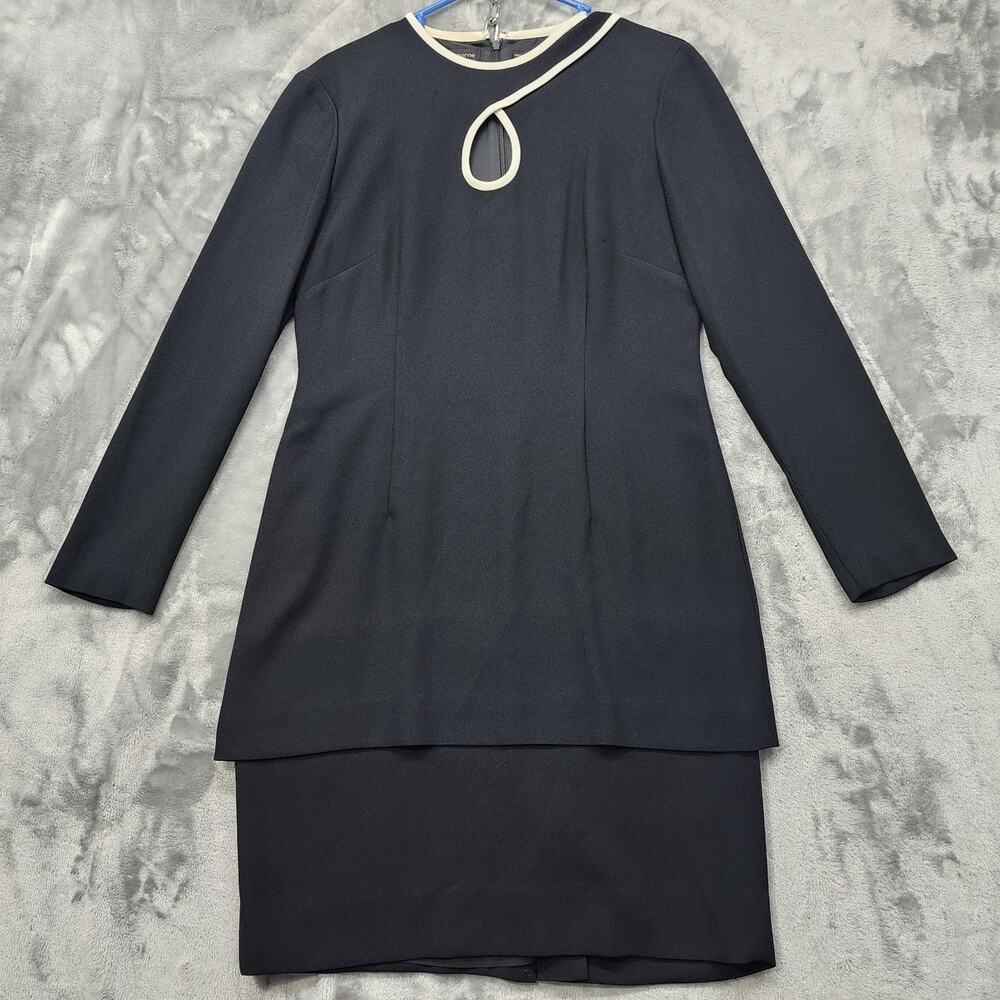 Vintage Liz Claiborne Dress Womens 8 Black Cream Long Sleeve Layered Keyhole Zip